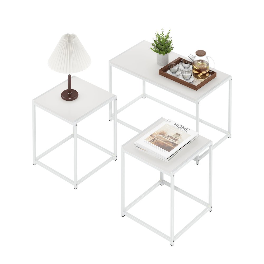 Living Room Tables Set of 3, Coffee Table with 2 End Tables, Side Tables,White