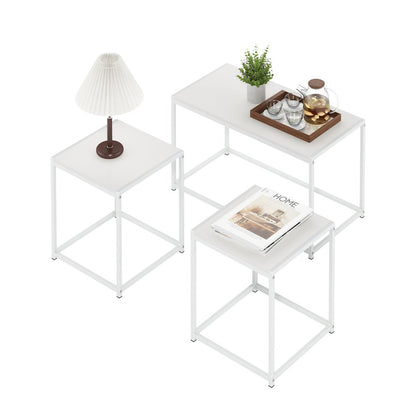 Living Room Tables Set of 3, Coffee Table with 2 End Tables, Side Tables,White