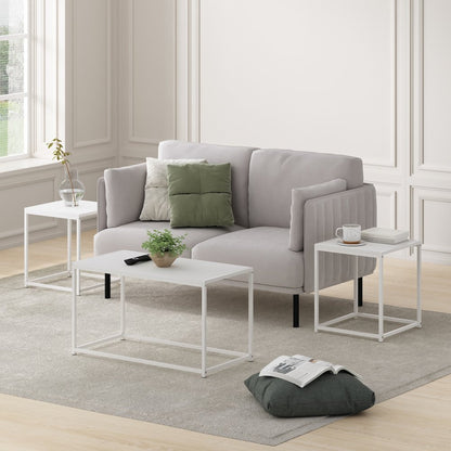 Living Room Tables Set of 3, Coffee Table with 2 End Tables, Side Tables,White