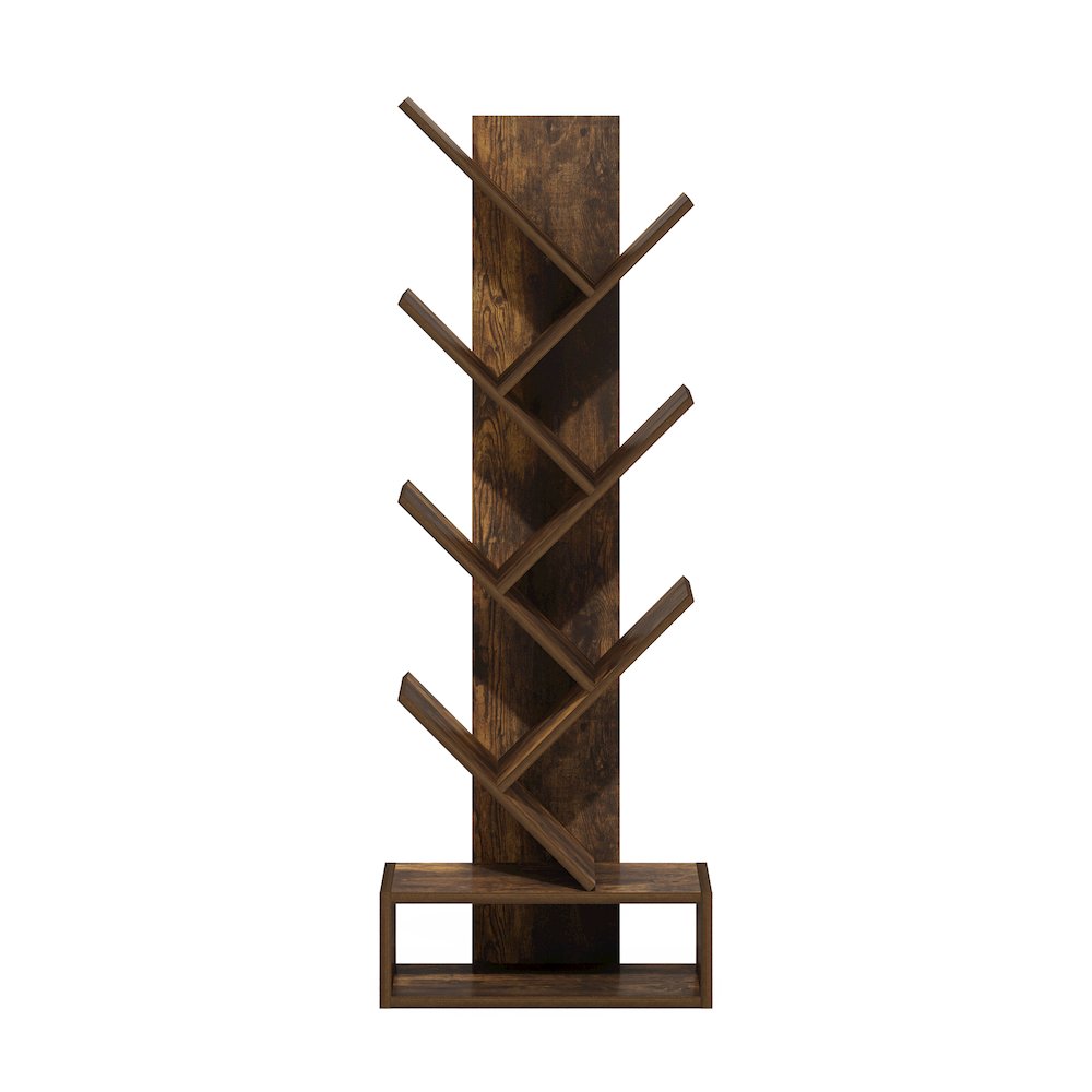 Tree Bookshelf 7-Tier Floor Standing Tree Bookcase with Bottom Shelf, Amber Pine
