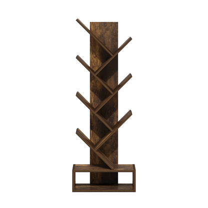 Tree Bookshelf 7-Tier Floor Standing Tree Bookcase with Bottom Shelf, Amber Pine