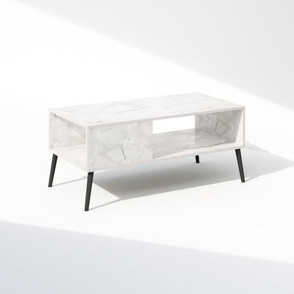 Claude Mid Century Style TV Stand for TV up to 40 with Wood Legs, Marble White