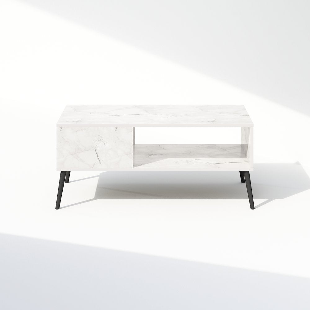 Claude Mid Century Style TV Stand for TV up to 40 with Wood Legs, Marble White