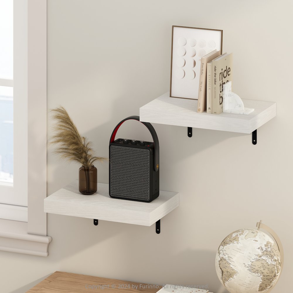Tanna 15-Inch Wall Mounted Floating Display Shelves, White Texture, Set of 2