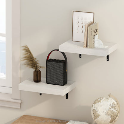 Tanna 15-Inch Wall Mounted Floating Display Shelves, White Texture, Set of 2