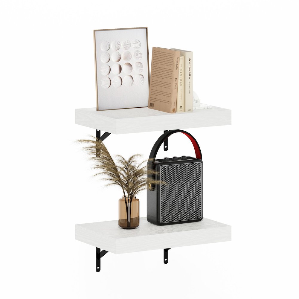 Tanna 15-Inch Wall Mounted Floating Display Shelves, White Texture, Set of 2