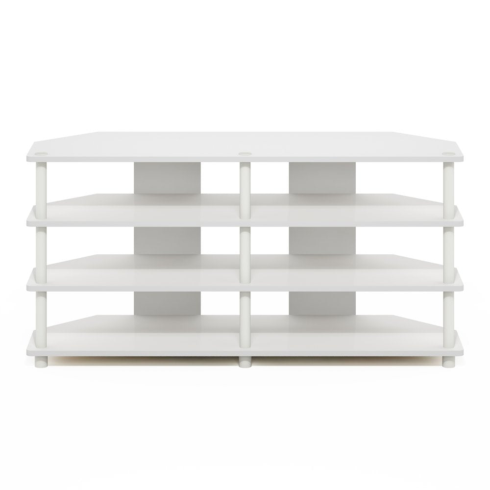 Econ Easy Assembly 4-Tier Corner TV Stand for TV up to 55-Inch, White/White
