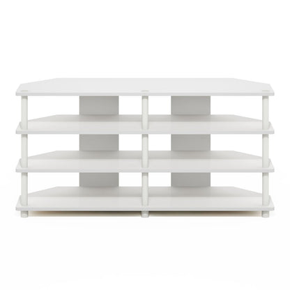 Econ Easy Assembly 4-Tier Corner TV Stand for TV up to 55-Inch, White/White