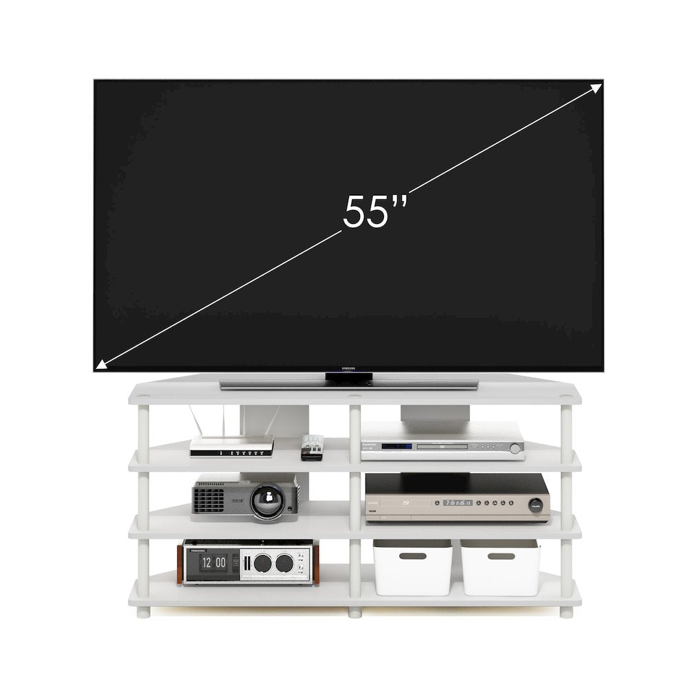 Econ Easy Assembly 4-Tier Corner TV Stand for TV up to 55-Inch, White/White