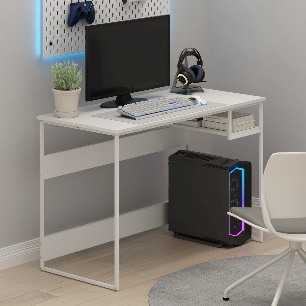Moretti Modern Lifestyle Study Desk, 45, Solid White/White