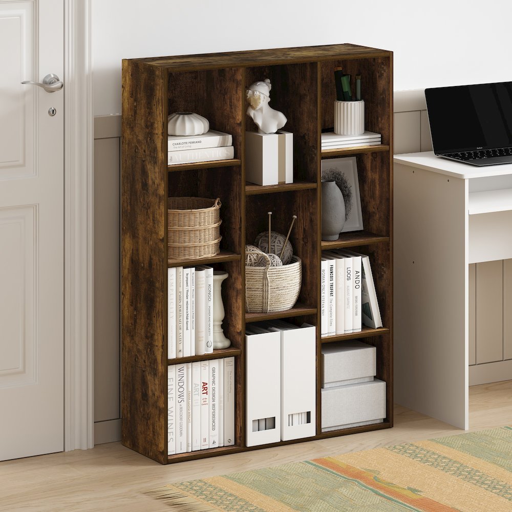 Luder 11-Cube Reversible Open Shelf Bookcase, Amber Pine