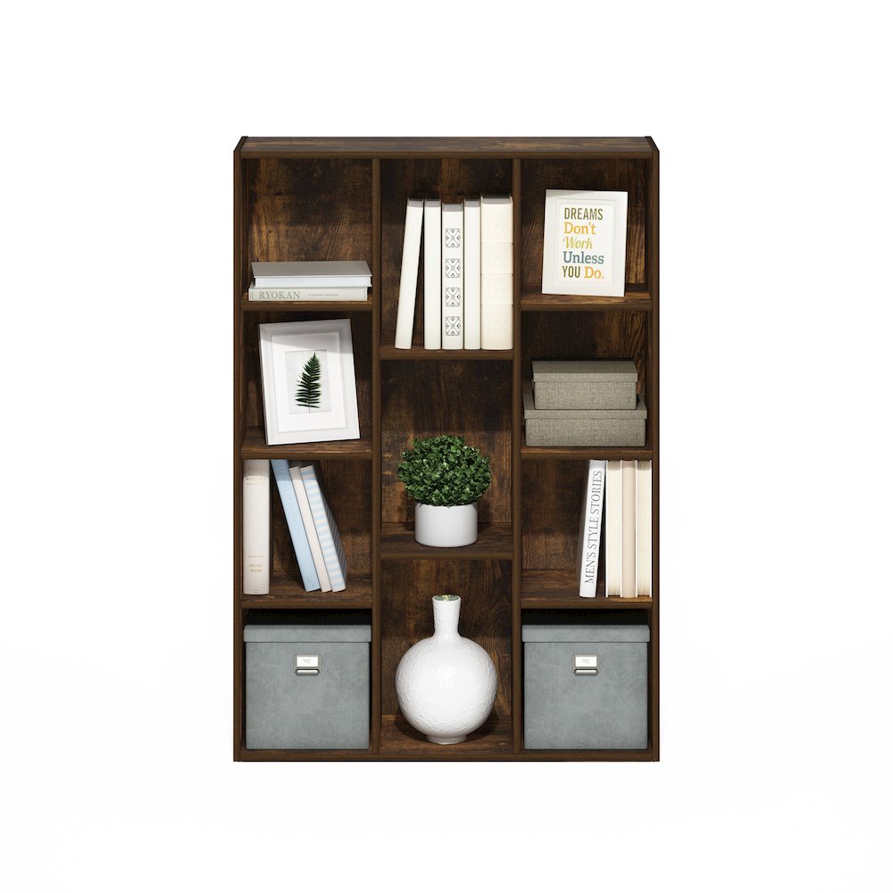 Luder 11-Cube Reversible Open Shelf Bookcase, Amber Pine
