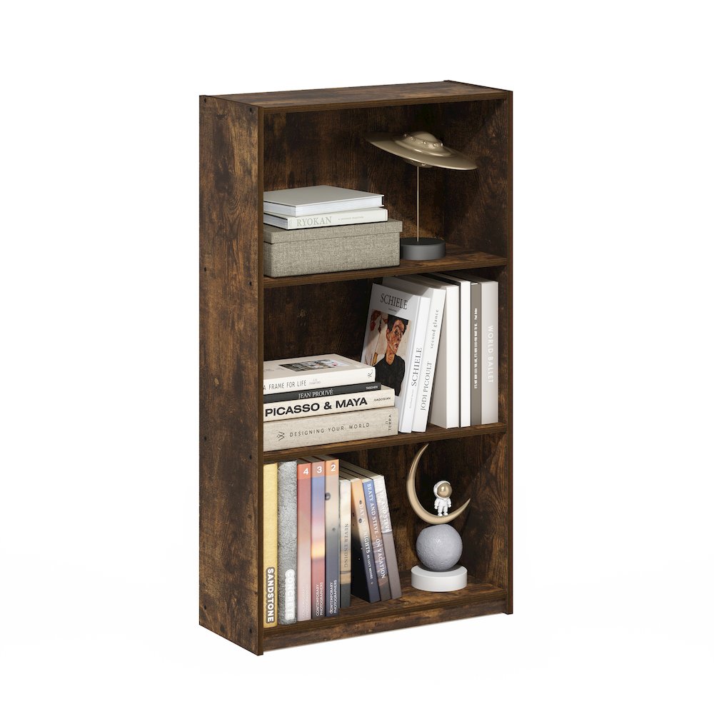 Basic 3-Tier Bookcase Storage Shelves, Amber Pine