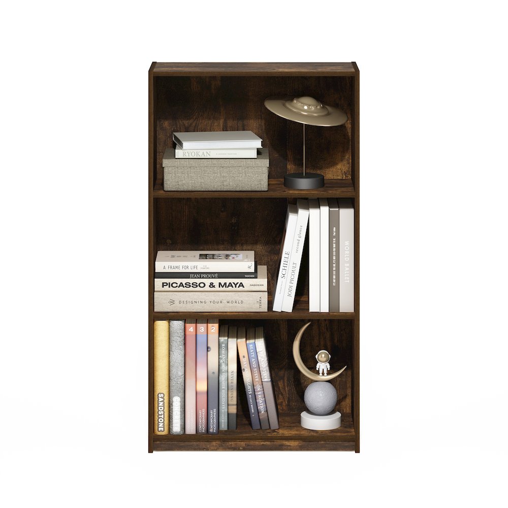 Basic 3-Tier Bookcase Storage Shelves, Amber Pine