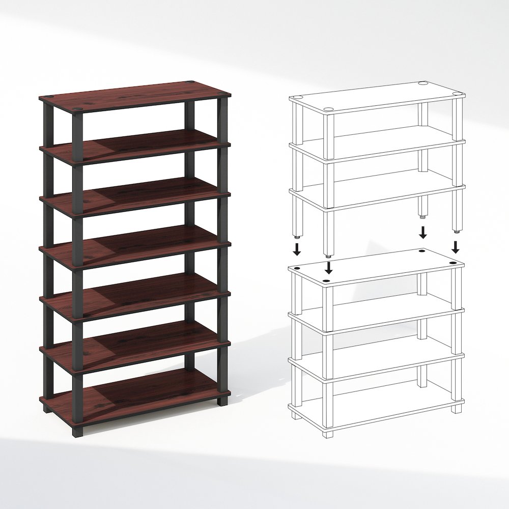 Turn-S-Tube 4-Tier Multipurpose Standing Shelves, Dark Cherry/Black, Set of 2