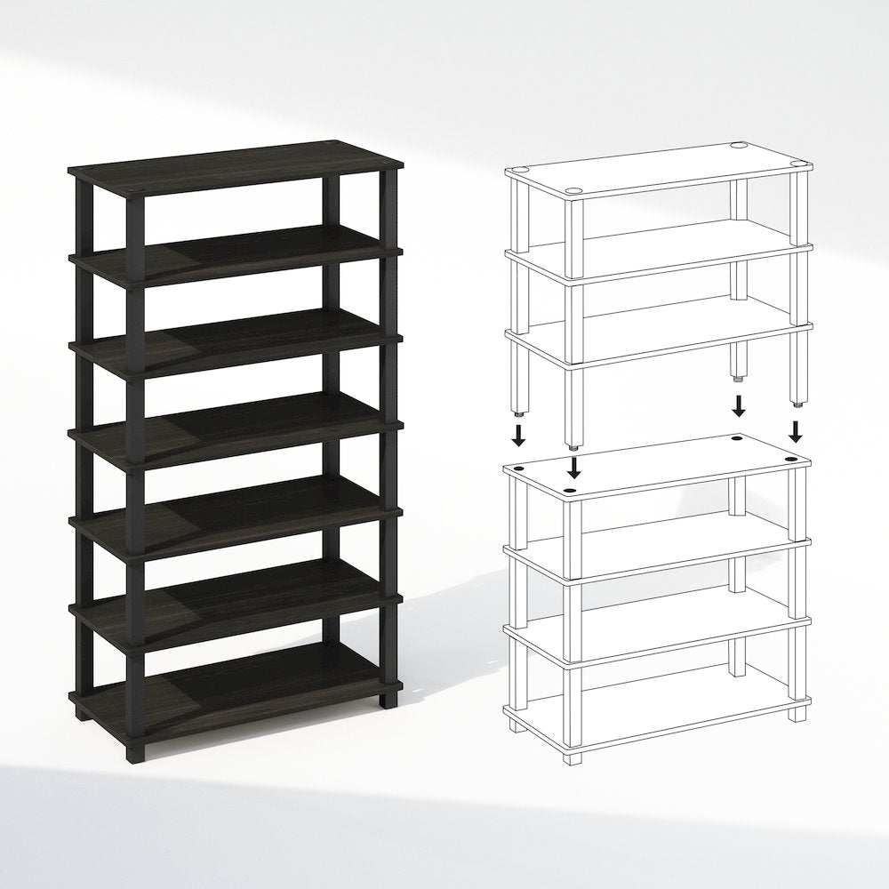 Turn-S-Tube 4-Tier Multipurpose Standing Shelves, Espresso/Black, Set of 2
