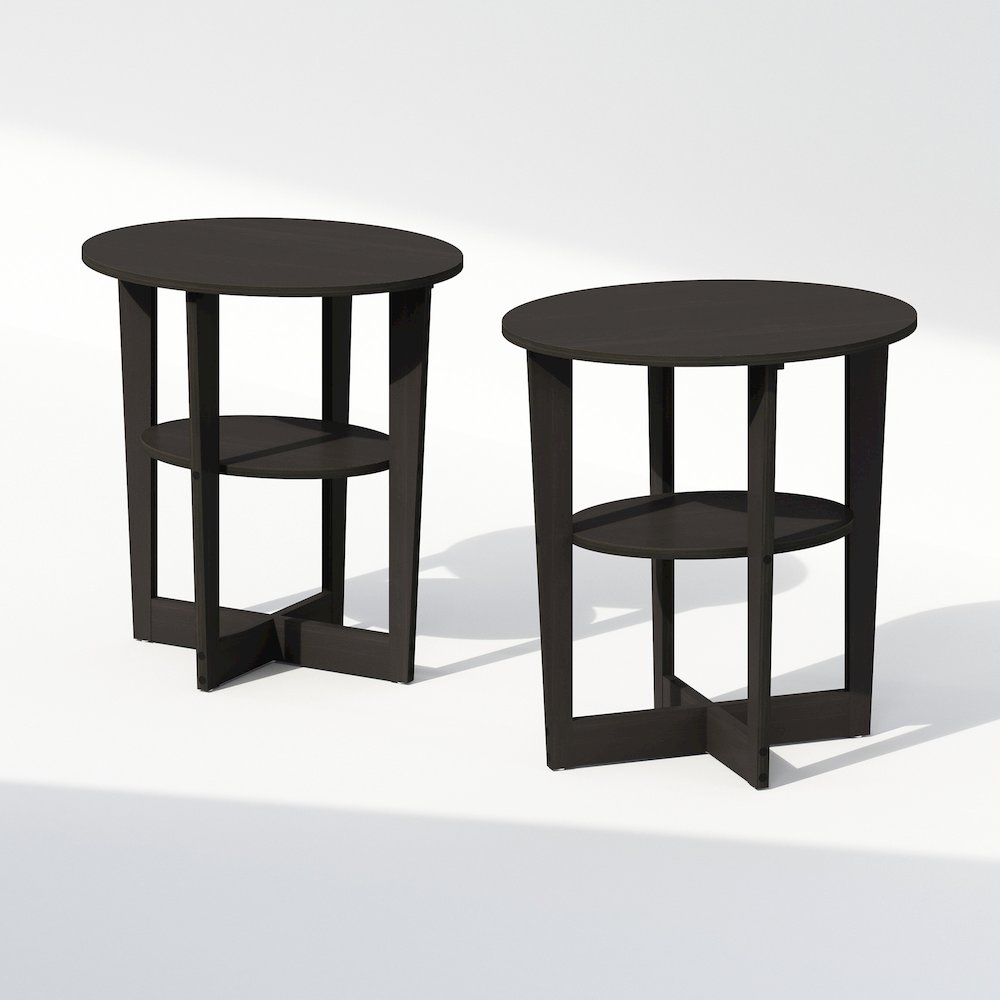 Tidur Oval Nightstand, Bedside Table with Open Shleves, Walnut, Set of 2