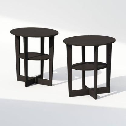 Tidur Oval Nightstand, Bedside Table with Open Shleves, Walnut, Set of 2