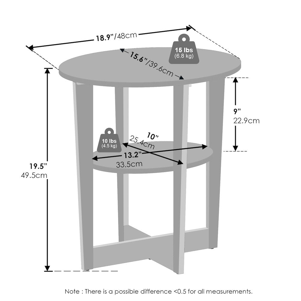 Tidur Oval Nightstand, Bedside Table with Open Shleves, Walnut, Set of 2