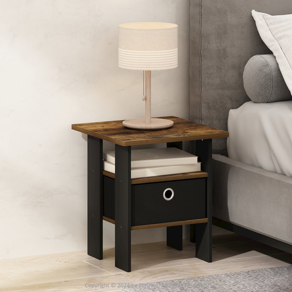 Tidur Bedside Table Nightstand with Bin Drawer, Amber Pine/Black