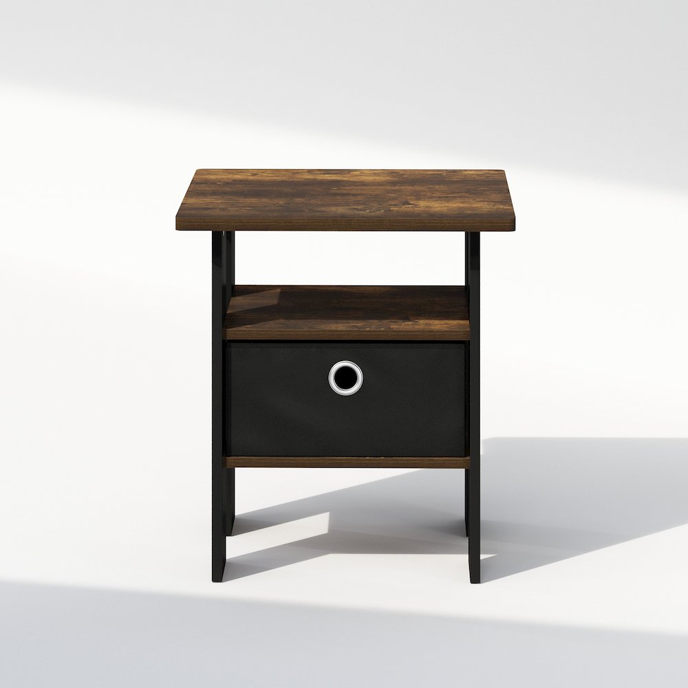 Tidur Bedside Table Nightstand with Bin Drawer, Amber Pine/Black