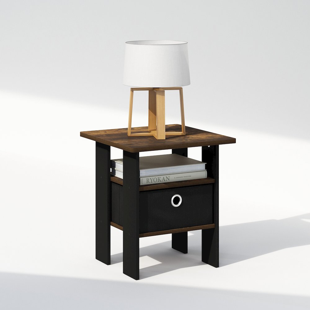 Tidur Bedside Table Nightstand with Bin Drawer, Amber Pine/Black