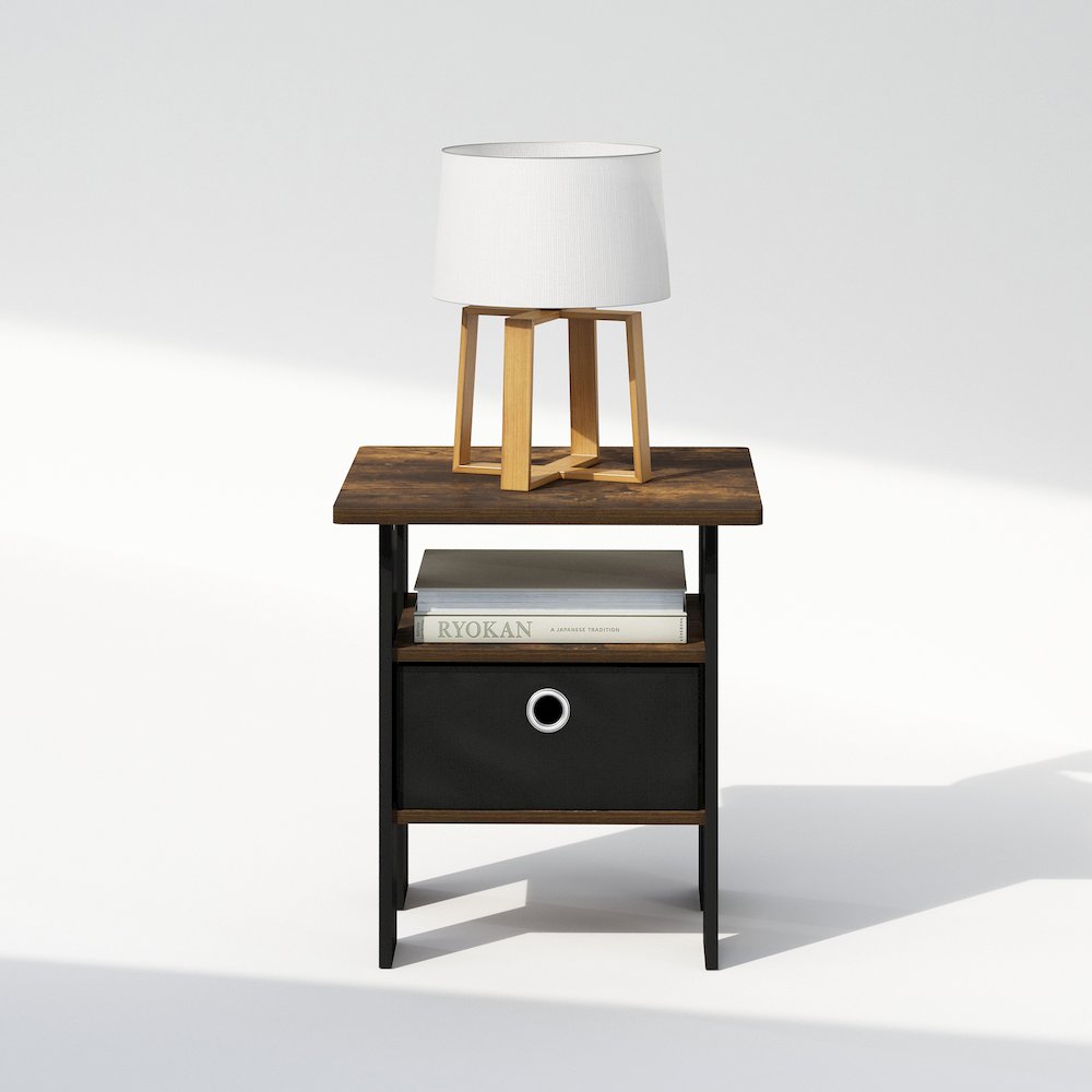 Tidur Bedside Table Nightstand with Bin Drawer, Amber Pine/Black