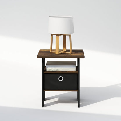 Tidur Bedside Table Nightstand with Bin Drawer, Amber Pine/Black