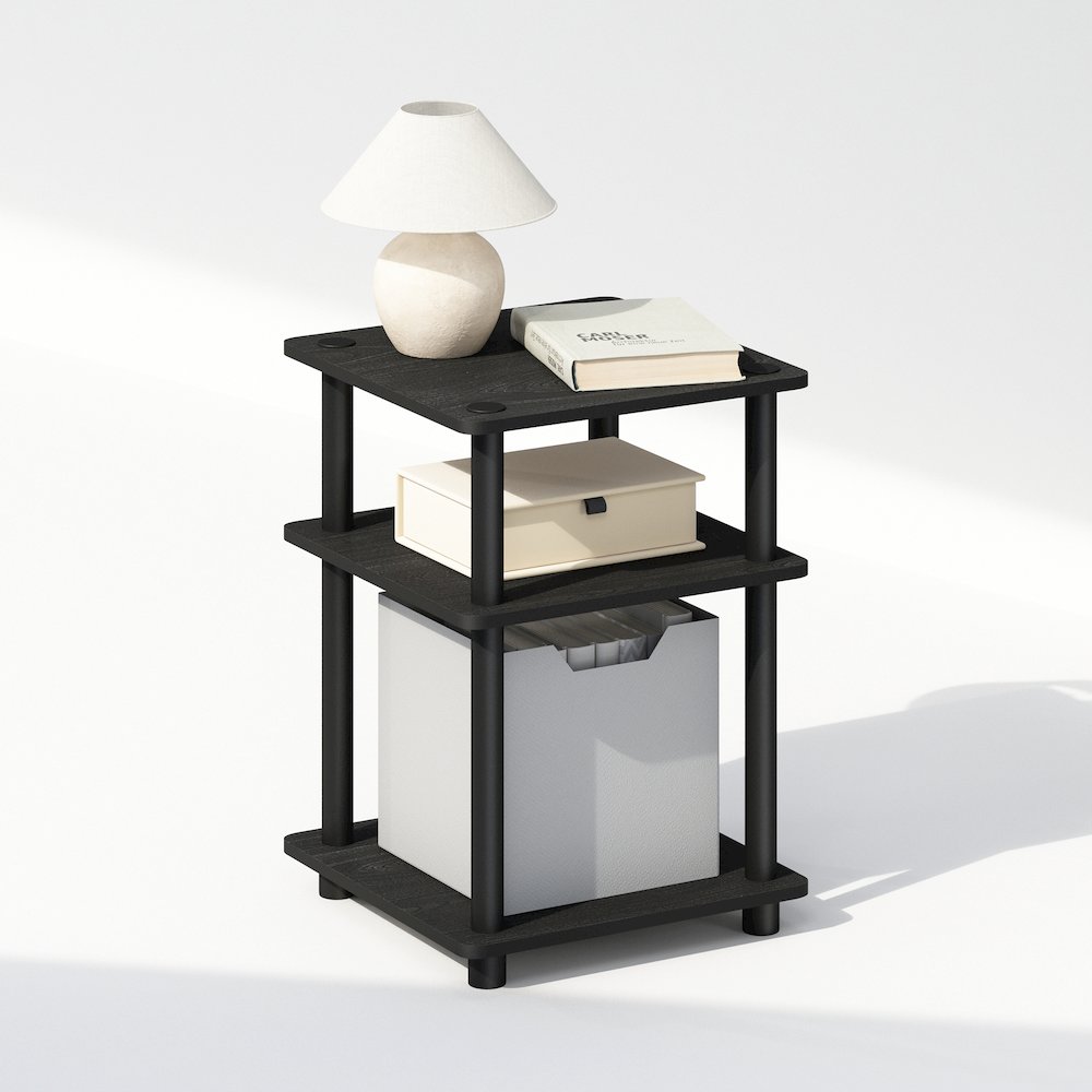 Turn-N-Tube Easy Assembly Nightstand, Bedside Table with Open Shleves, Blackwood