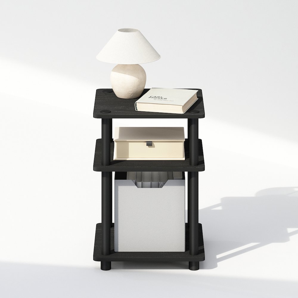 Turn-N-Tube Easy Assembly Nightstand, Bedside Table with Open Shleves, Blackwood