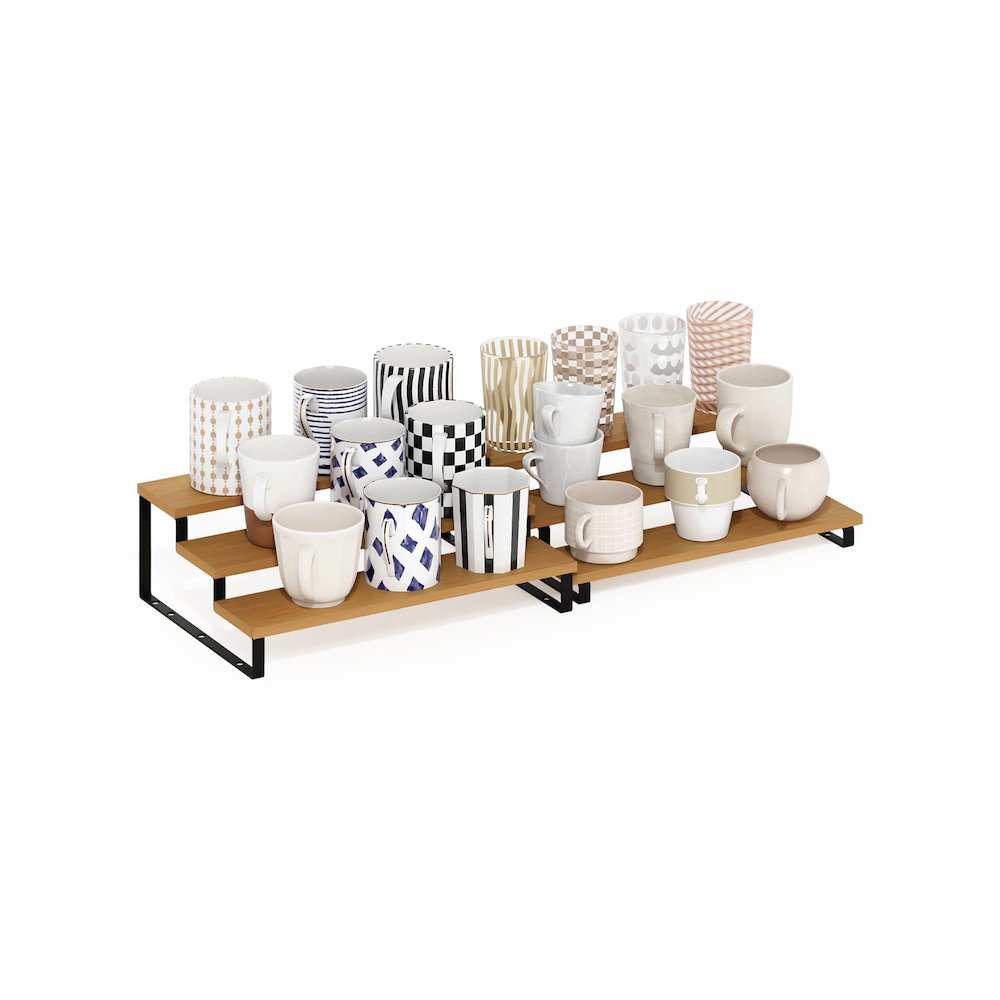 Nestable Kitchen Counter Spice Rack Organizer, Set of 2, Beech/Black