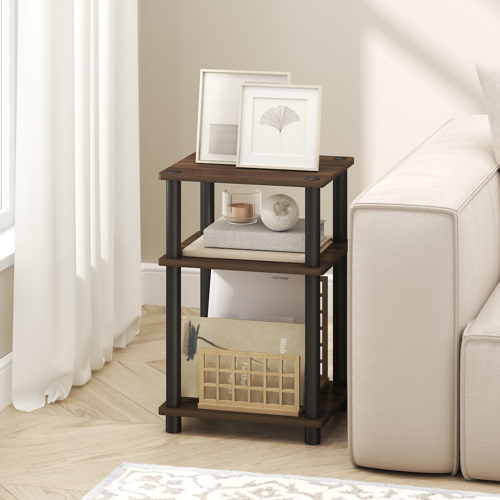 Side Table, 3-Tier End Table, Night Stand, Bedside Table, Brown Walnut