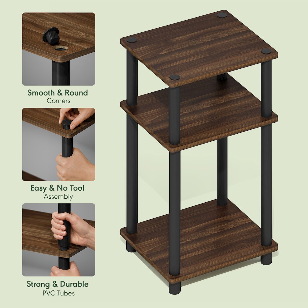 Side Table, 3-Tier End Table, Night Stand, Bedside Table, Brown Walnut