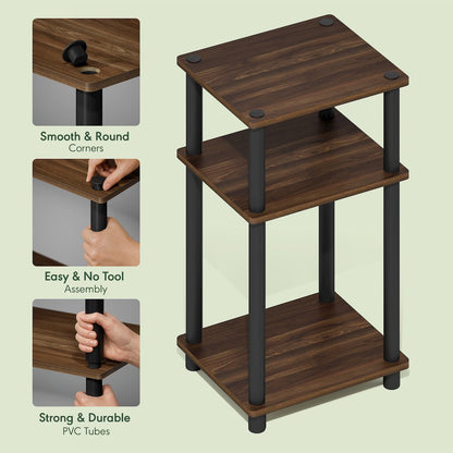 Side Table, 3-Tier End Table, Night Stand, Bedside Table, Brown Walnut