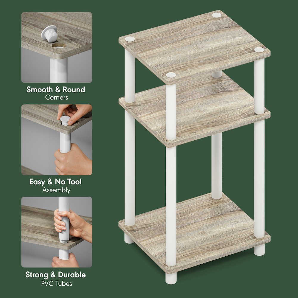 Side Table, 3-Tier End Table, Night Stand, Bedside Table, Light Oak