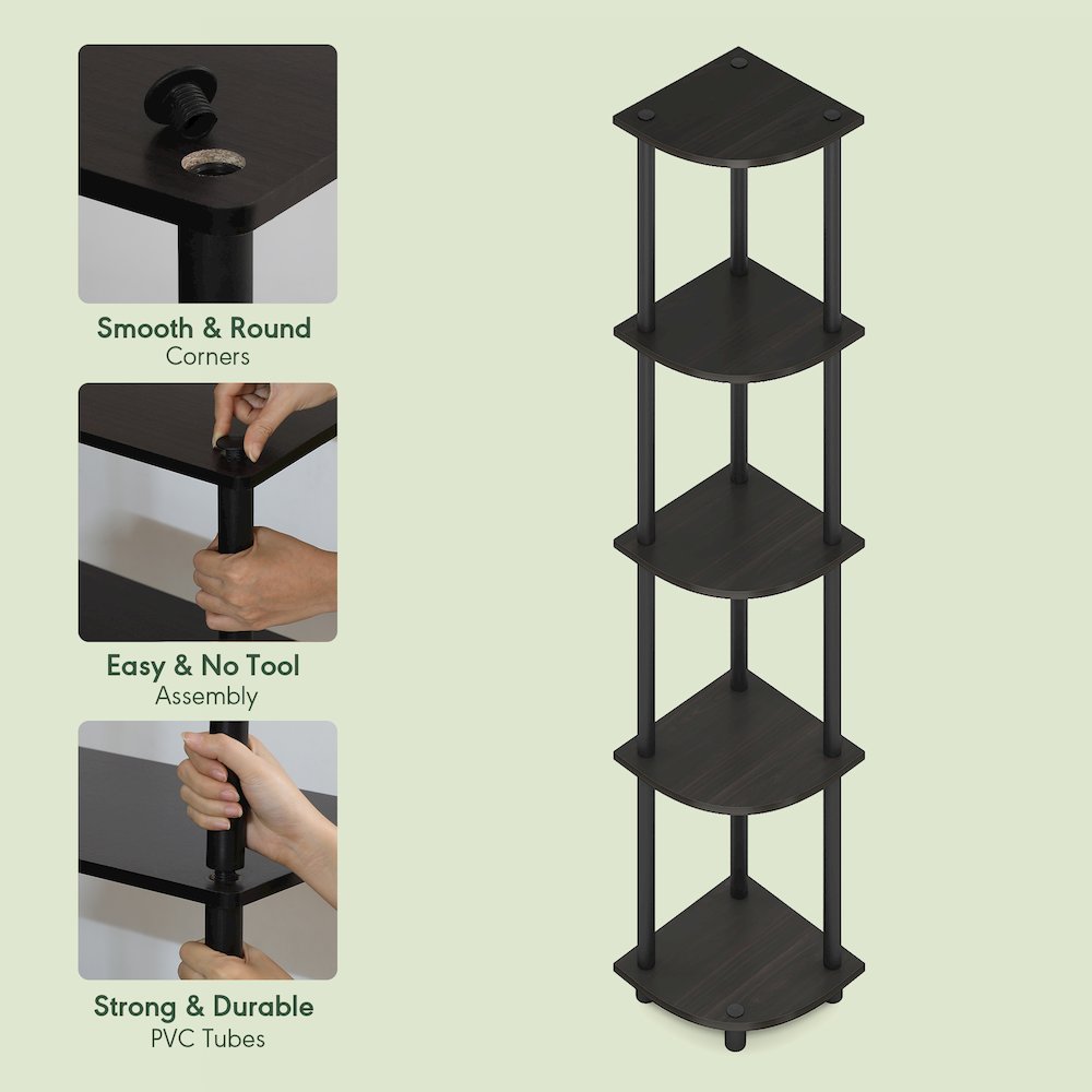 5 Tier Corner Shelf, Corner Bookshelf, Display Shelf Black Espresso