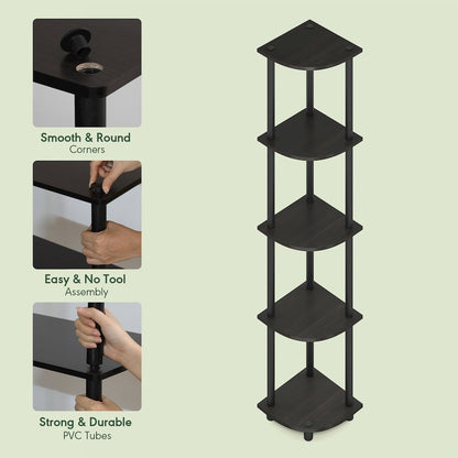 5 Tier Corner Shelf, Corner Bookshelf, Display Shelf Black Espresso
