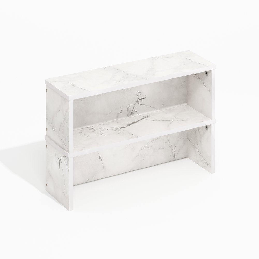 18-Inch Kitchen Counter Stackable Organizer Shelf, Light Marble, Set of 2