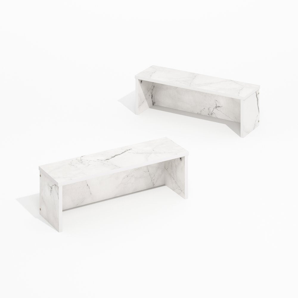 18-Inch Kitchen Counter Stackable Organizer Shelf, Light Marble, Set of 2