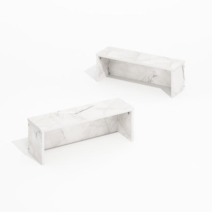 18-Inch Kitchen Counter Stackable Organizer Shelf, Light Marble, Set of 2