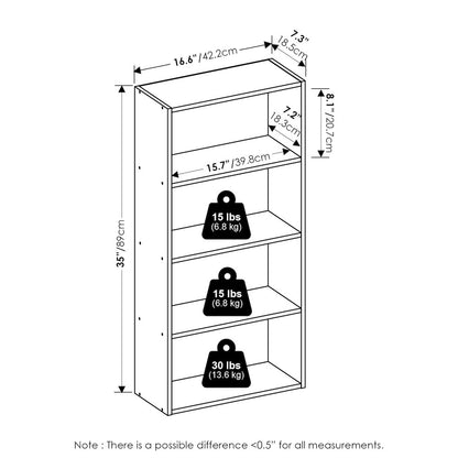 Basic 4-Tier Open Shelf Bookcase, Bookshelf, Storage Organizer, 7 x 17 x 35
