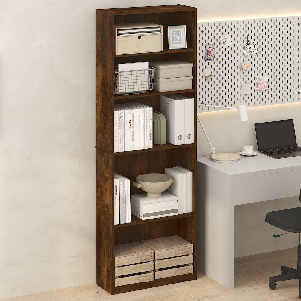 JAYA Simply Home Adjustable Shelf Bookcase, 5-Tier, Amber Oak