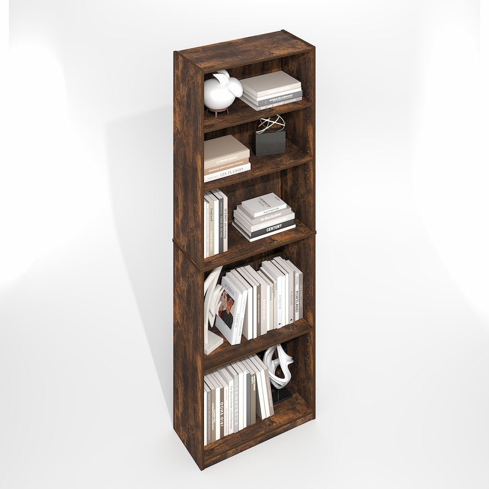 JAYA Simply Home Adjustable Shelf Bookcase, 5-Tier, Amber Oak
