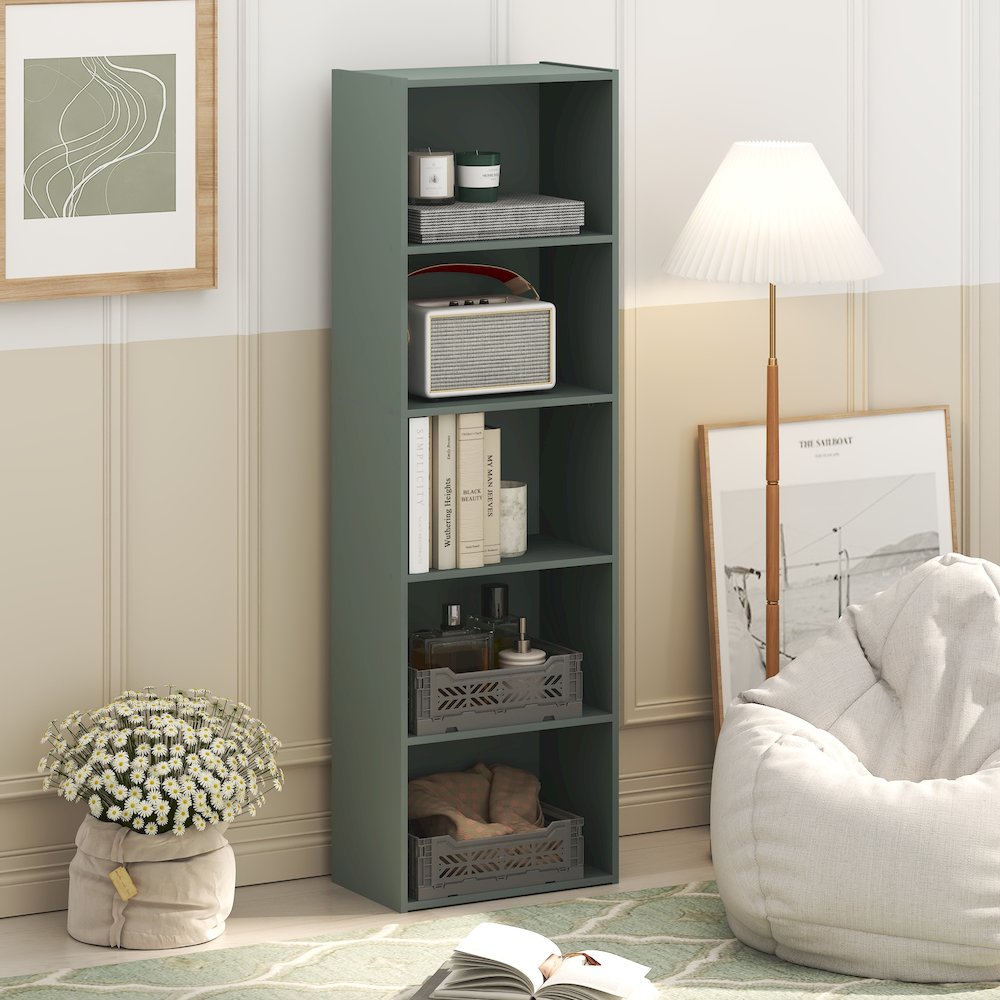 LUDER Book Shelf, 5-Tier Bookshelf, Bookcase, Sage Green