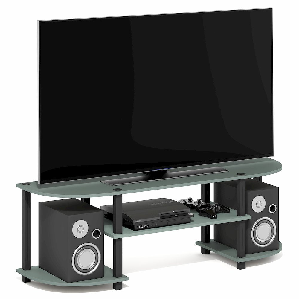 Entertainment Center for TV up to 55 Inch, Round Corner, Open shelves,Sage Green