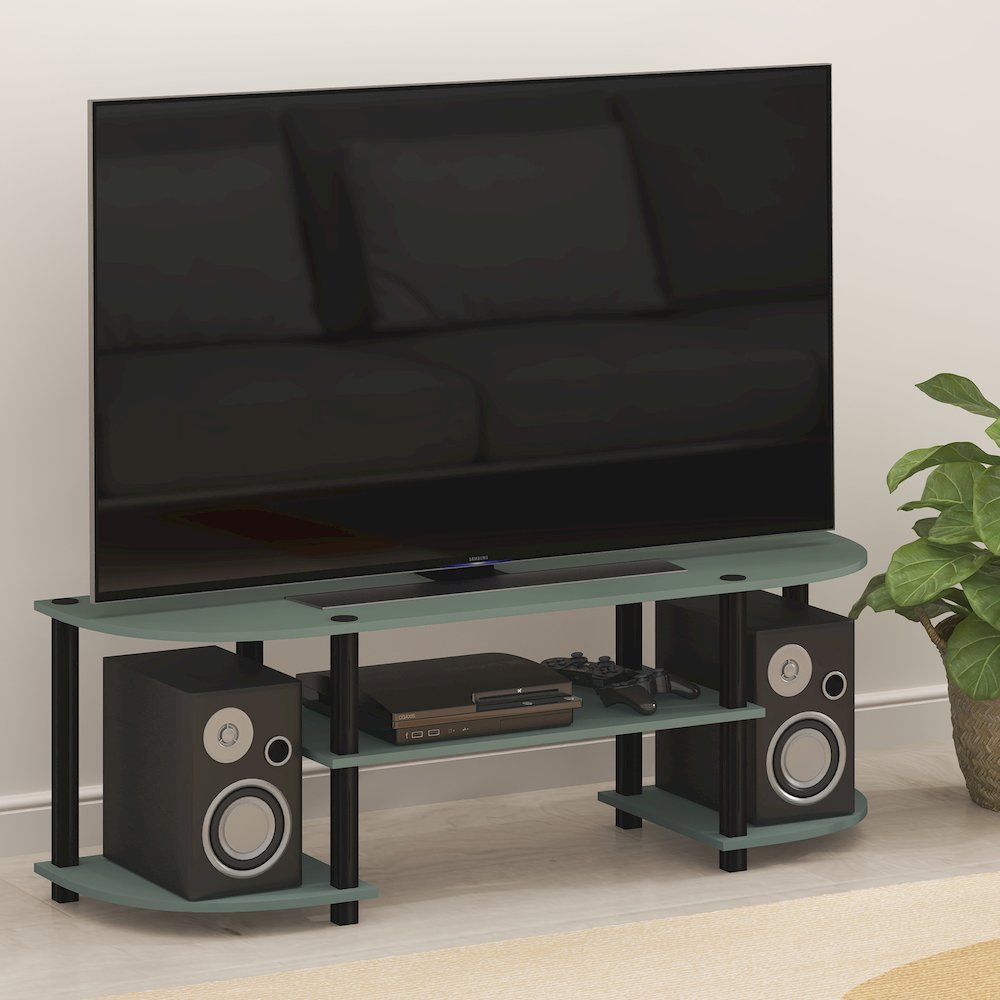 Entertainment Center for TV up to 55 Inch, Round Corner, Open shelves,Sage Green