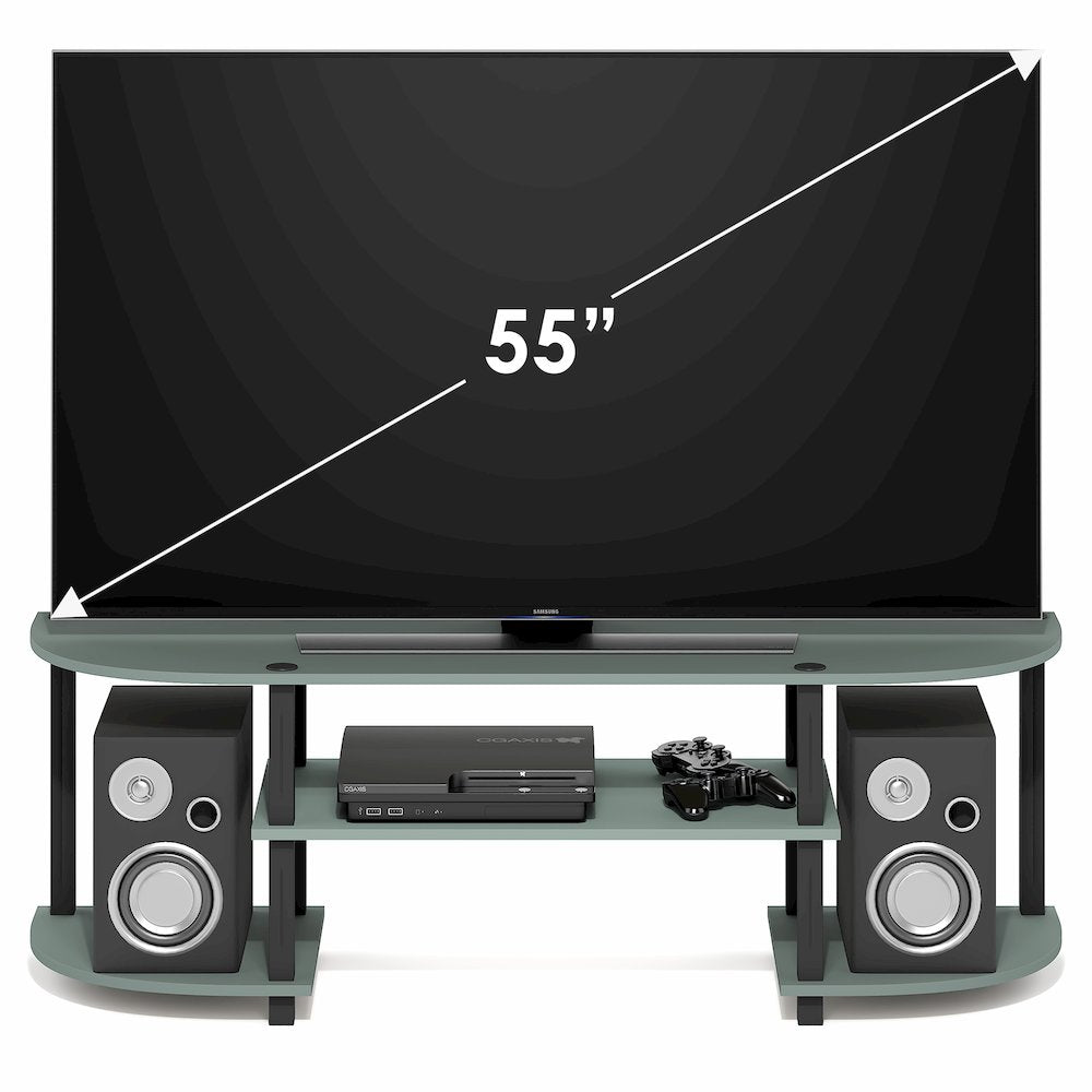 Entertainment Center for TV up to 55 Inch, Round Corner, Open shelves,Sage Green