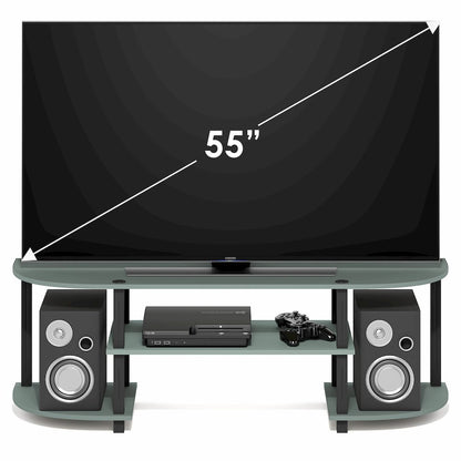 Entertainment Center for TV up to 55 Inch, Round Corner, Open shelves,Sage Green