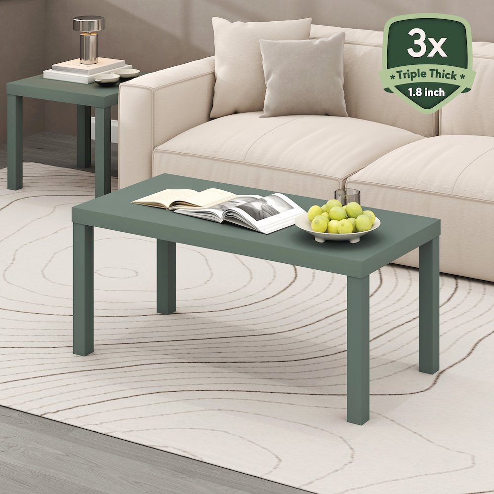 Modern Rectangle Coffee Table with 1.8 Inch Thick Tabletop, Sage Green