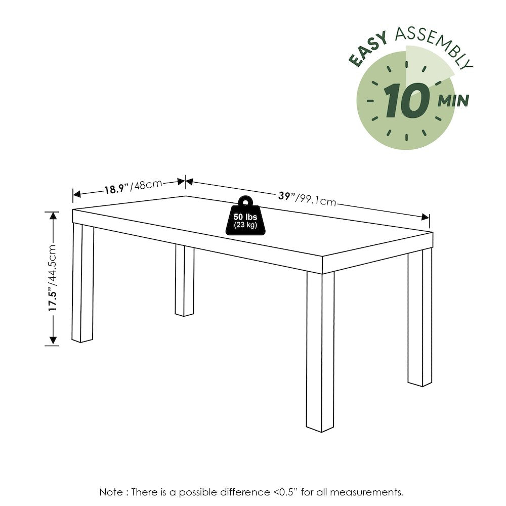 Modern Rectangle Coffee Table with 1.8 Inch Thick Tabletop, Sage Green